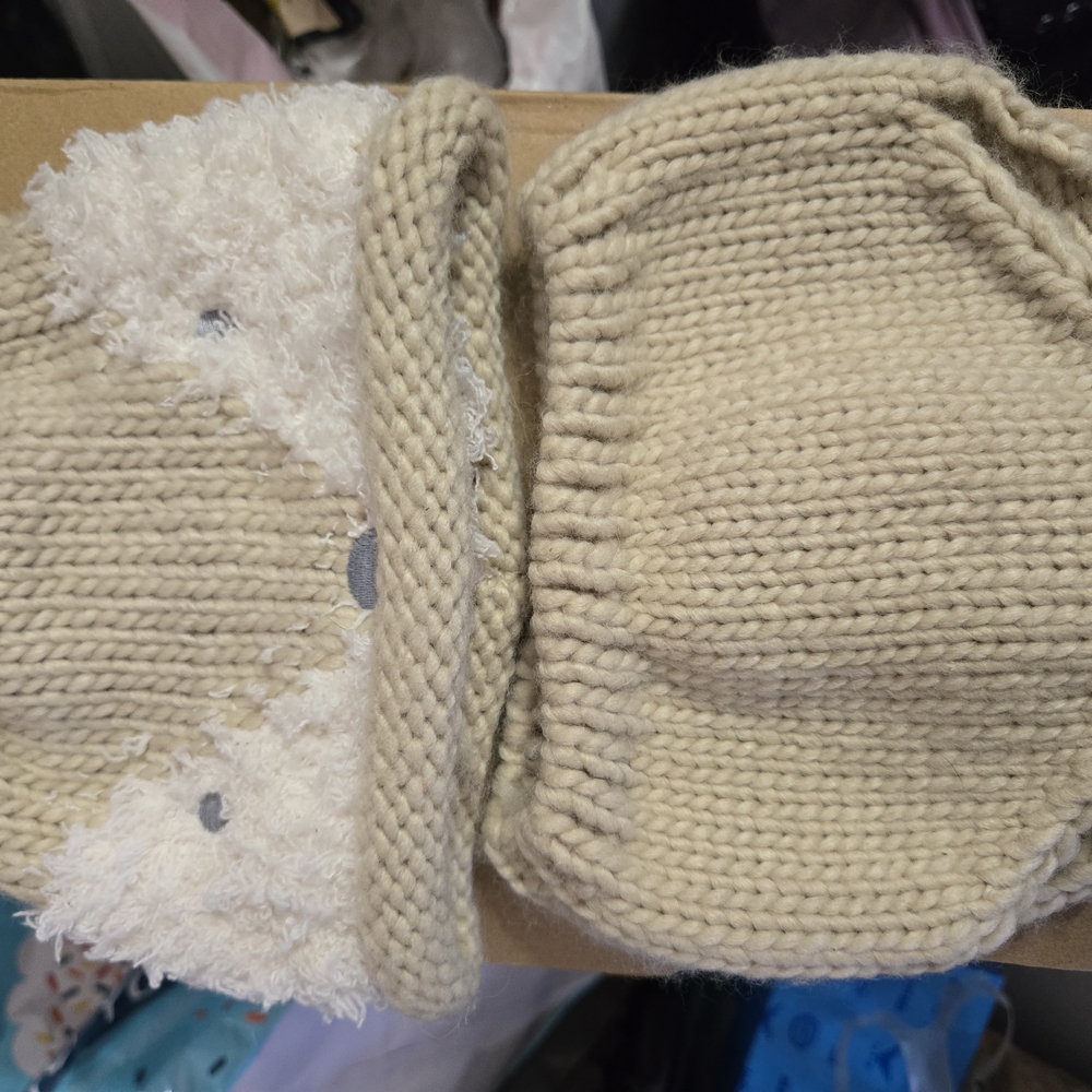 Cozy Knit Beige Baby Hat and Mittens Set